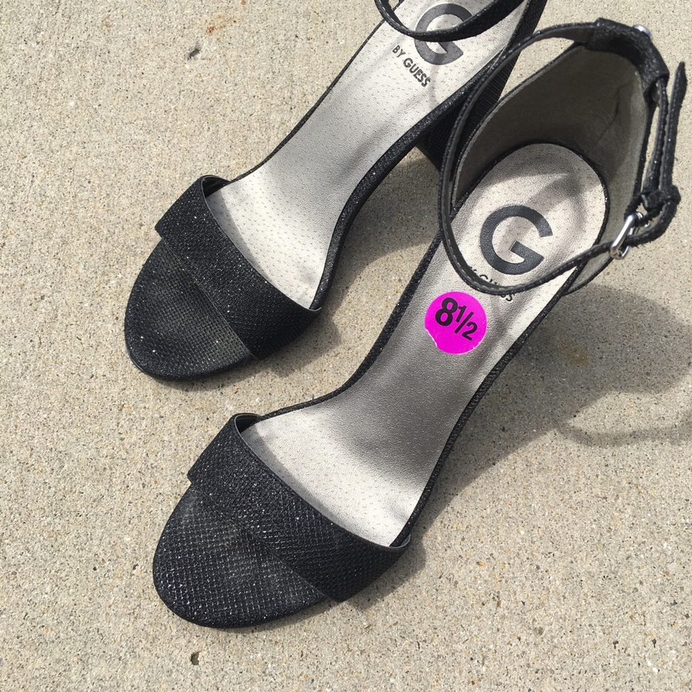 GUESS black glitter heels